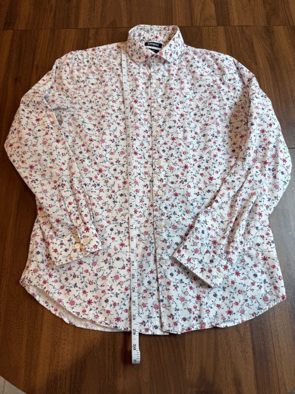 Express Men’s Slim Fit Floral Button Down Shirt - Size M - White/Red/Blue